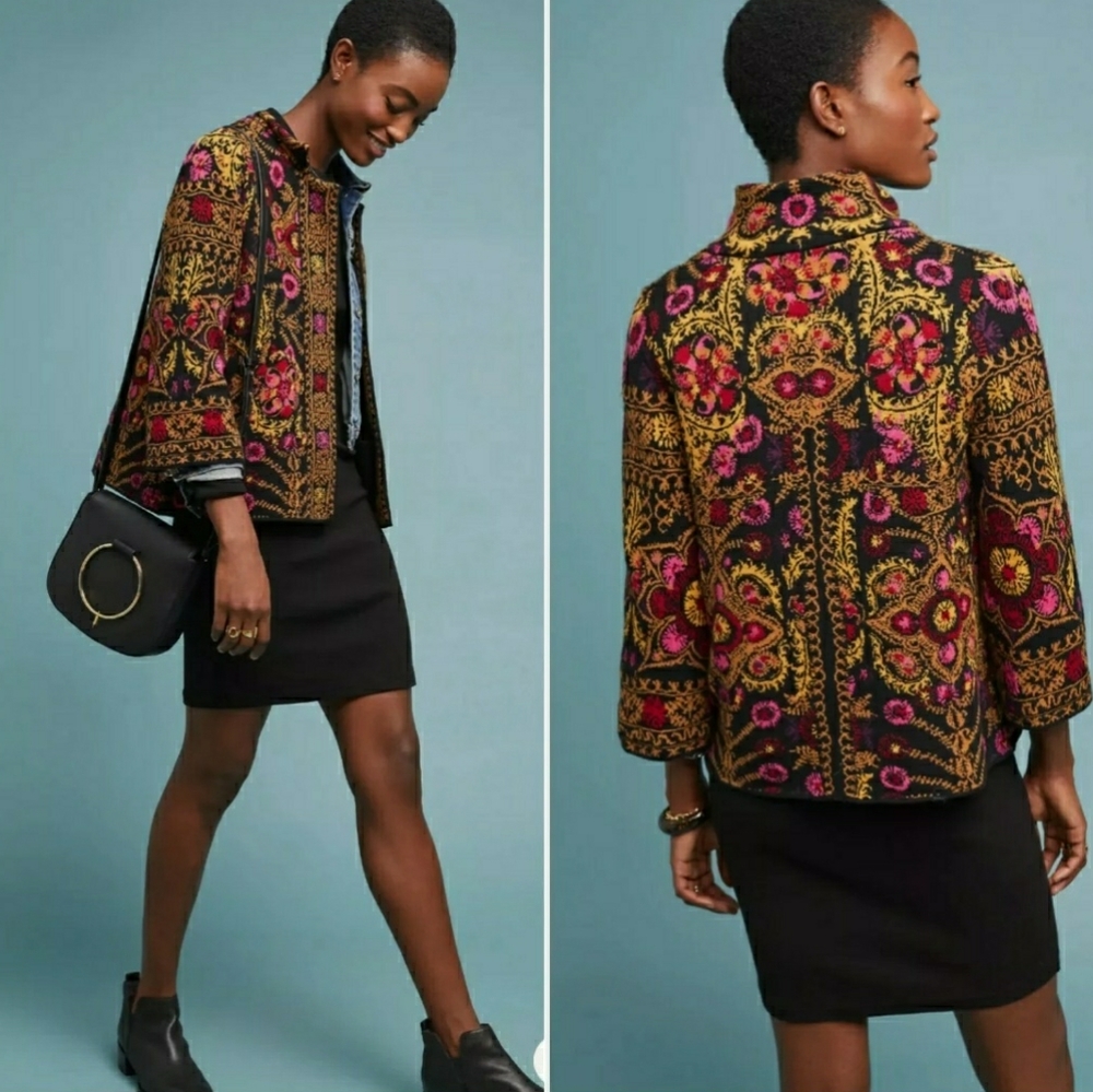 Anthropologie Moth Payton Jacquard Sweater Jacket